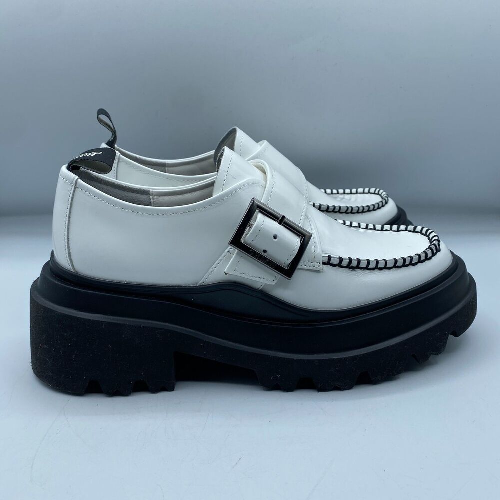 GH Bass Ella Platform Derby Shoes Womens 6 EU 37 White Leather Boho Casual NWOB